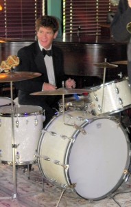 Bobby Reardon drummer, dressed in suit and bow tie