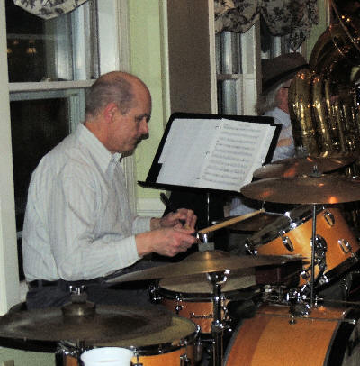 Ed Reynolds concentrating on drums