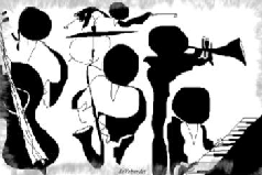 black and white caricature of jazz band